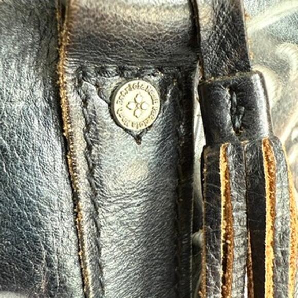 Patricia Nash Tooled Leather Tote Black Brown Fringe Handles Boho Western Bag - Picture 10 of 10